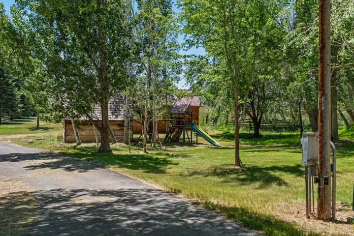 Expansive property featuring mature trees and a paved driveway