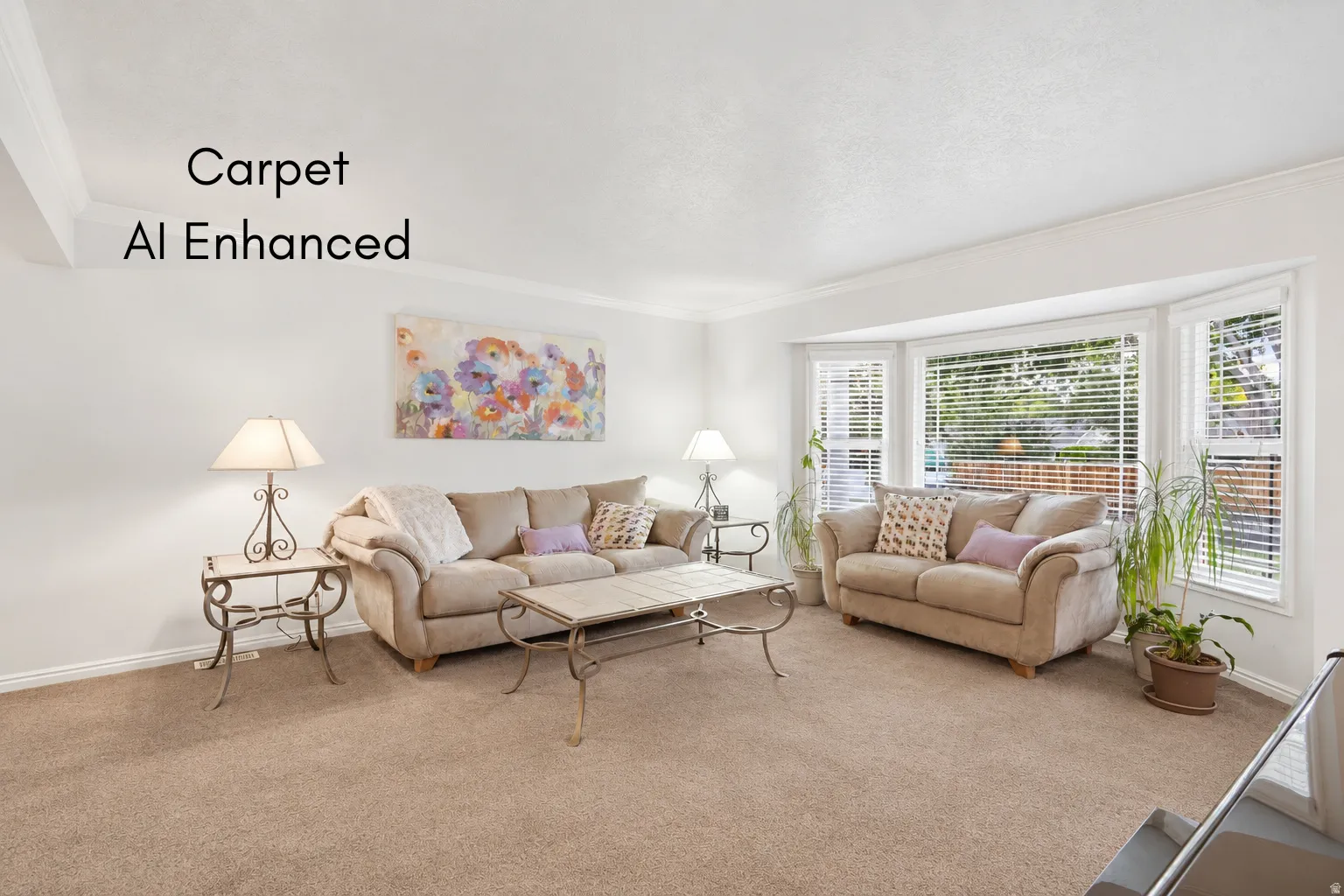 Carpet shown as beige in an AI edited photo.