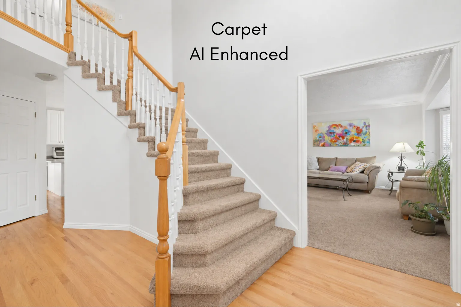 Carpet shown as beige in an AI edited photo.