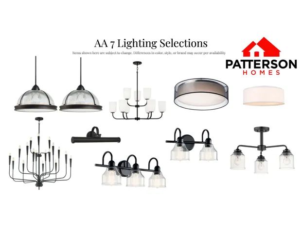 Lighting Selection Document. Displaying available lighting fixtures for the property