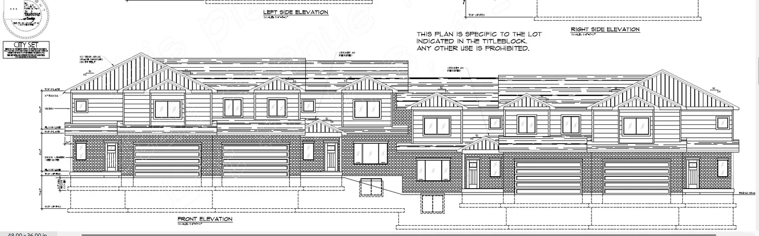 Architectural Plan, Front Elevation. Illustrating the design and dimensions of the property's facade