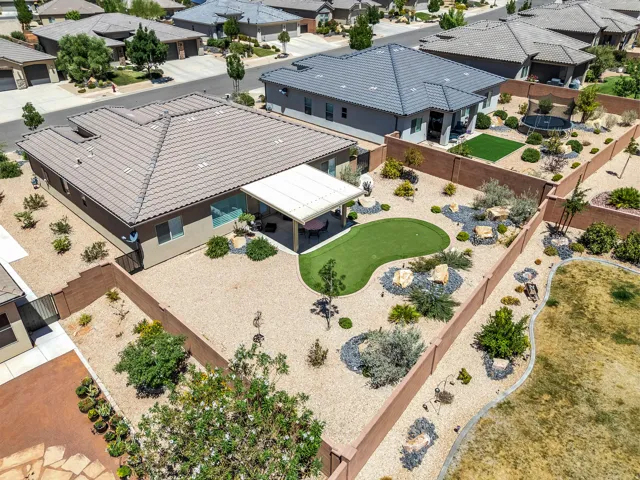Arial view of back yard and putting green