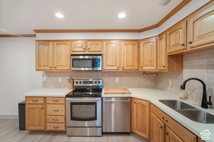 Spacious kitchen with stainless steel appliances