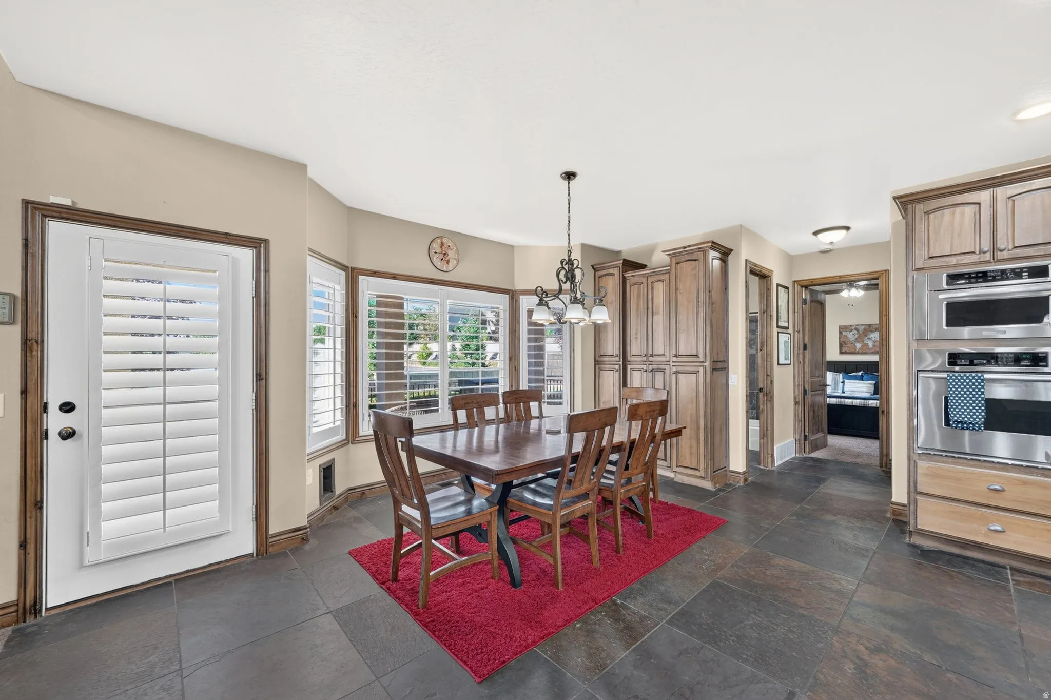 Dining area with lots of storage/ appliance areas and double Dutch ovens