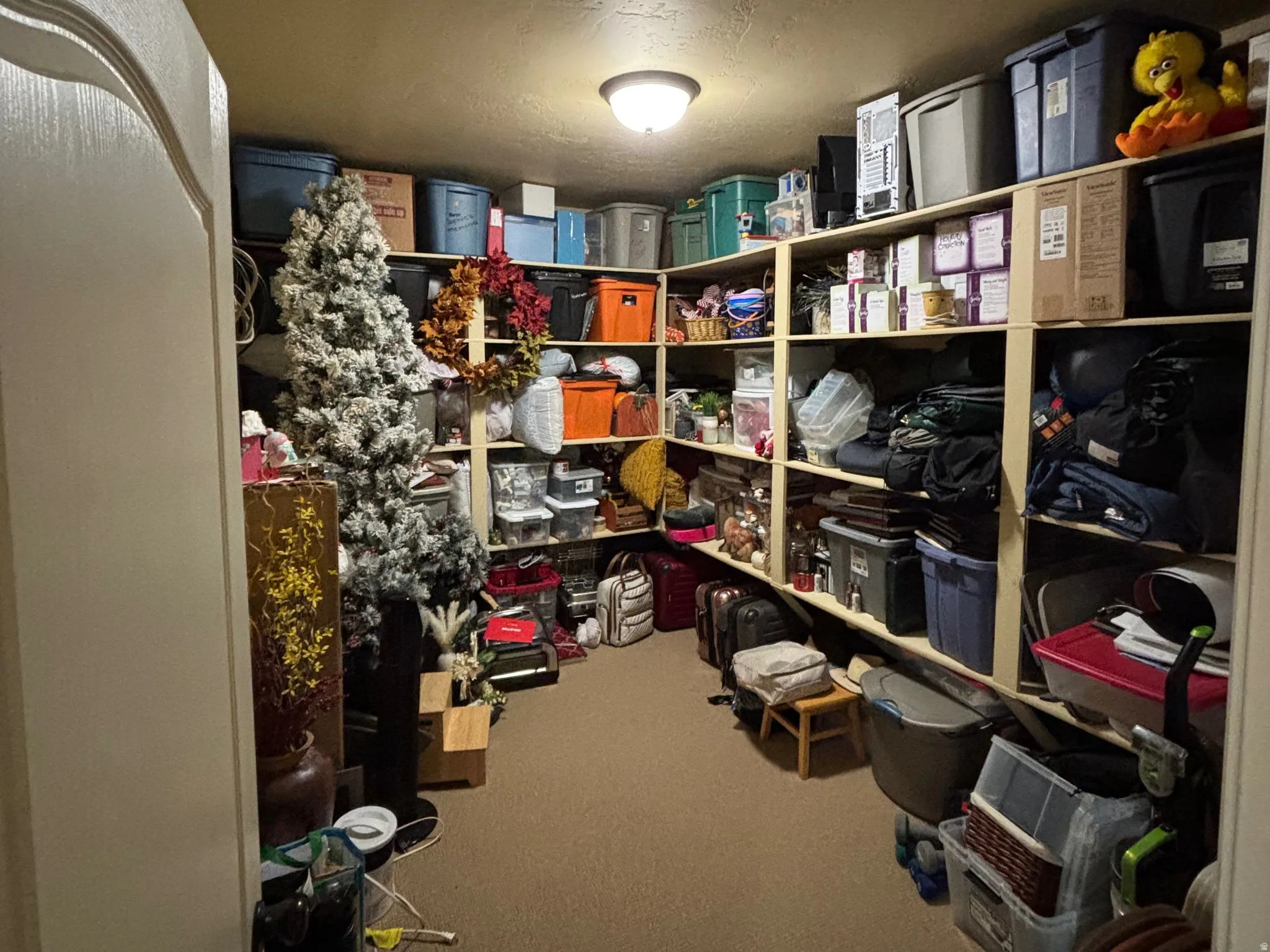 Dedicated storage room featuring extensive built-in shelving, providing generous organizational capacity