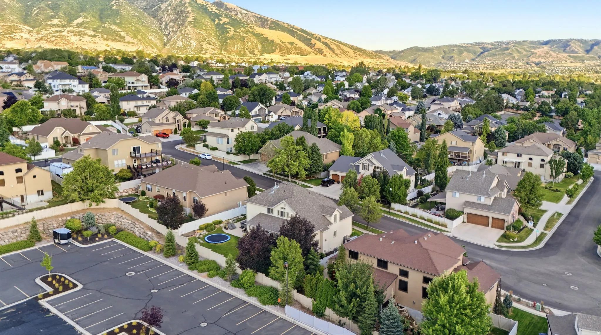 Aerial view of no back neighbors and Mountain View’s, as well as neighborhood