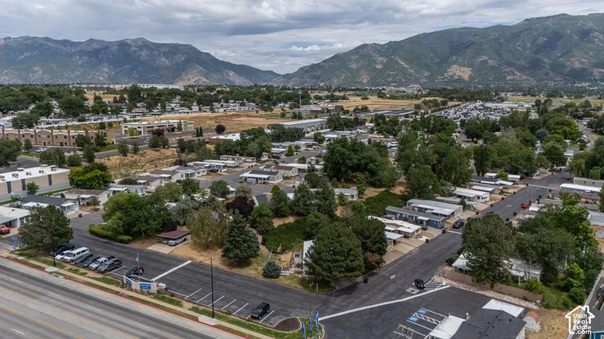 Expansive community featuring mature trees, paved streets, and mountain scenery