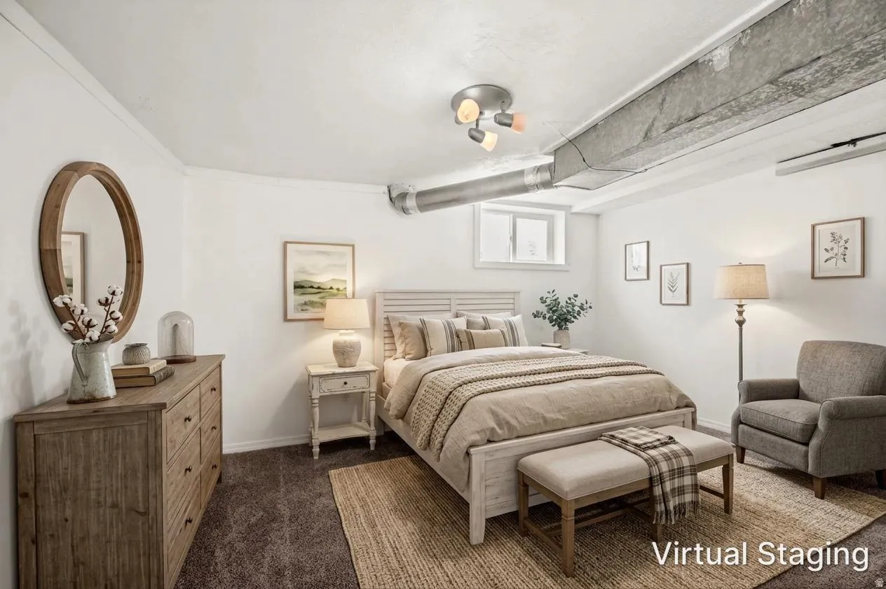 Bedroom featuring white painted walls and carpeted flooring