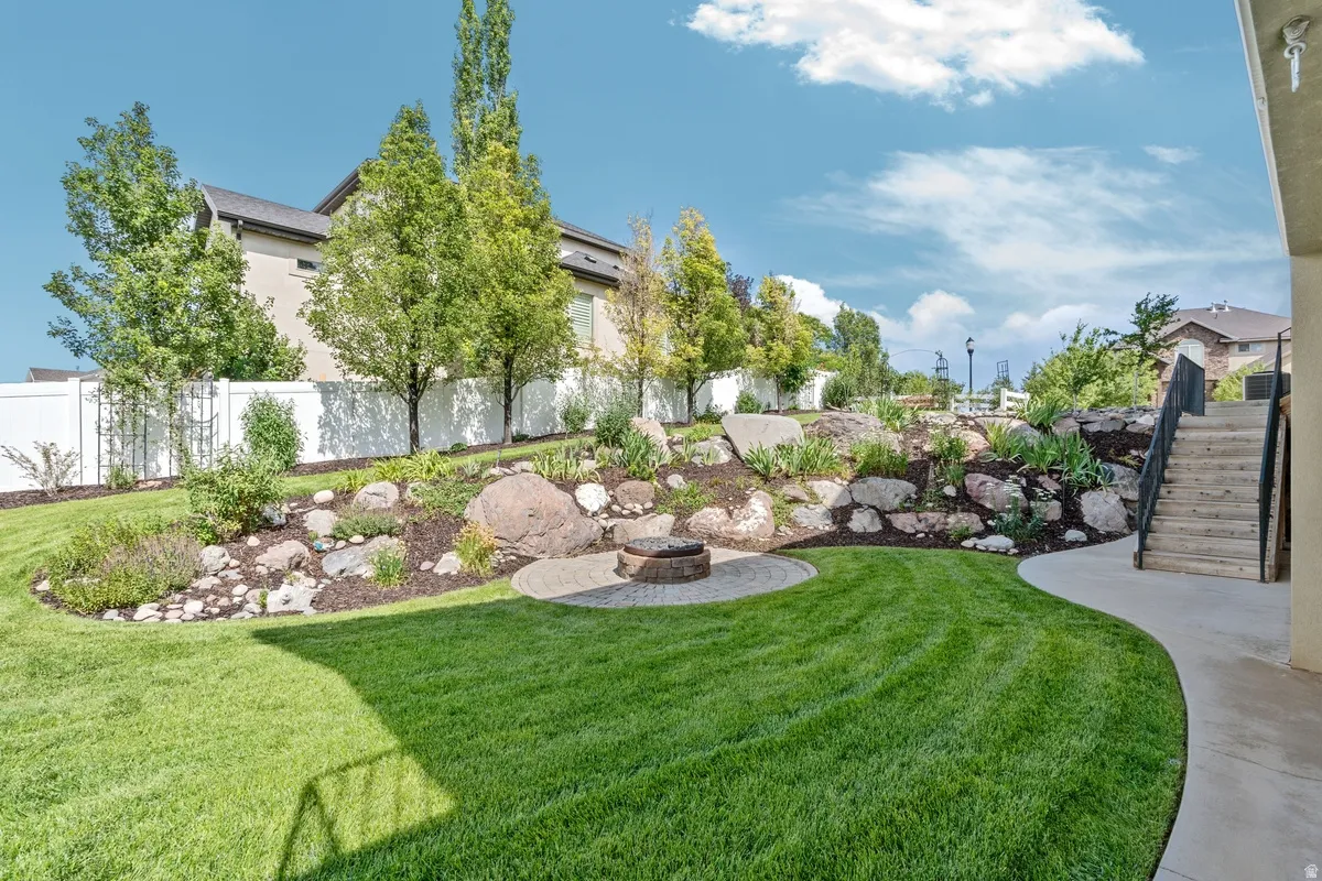 Yard from walk out basement with Gas Fireplace
