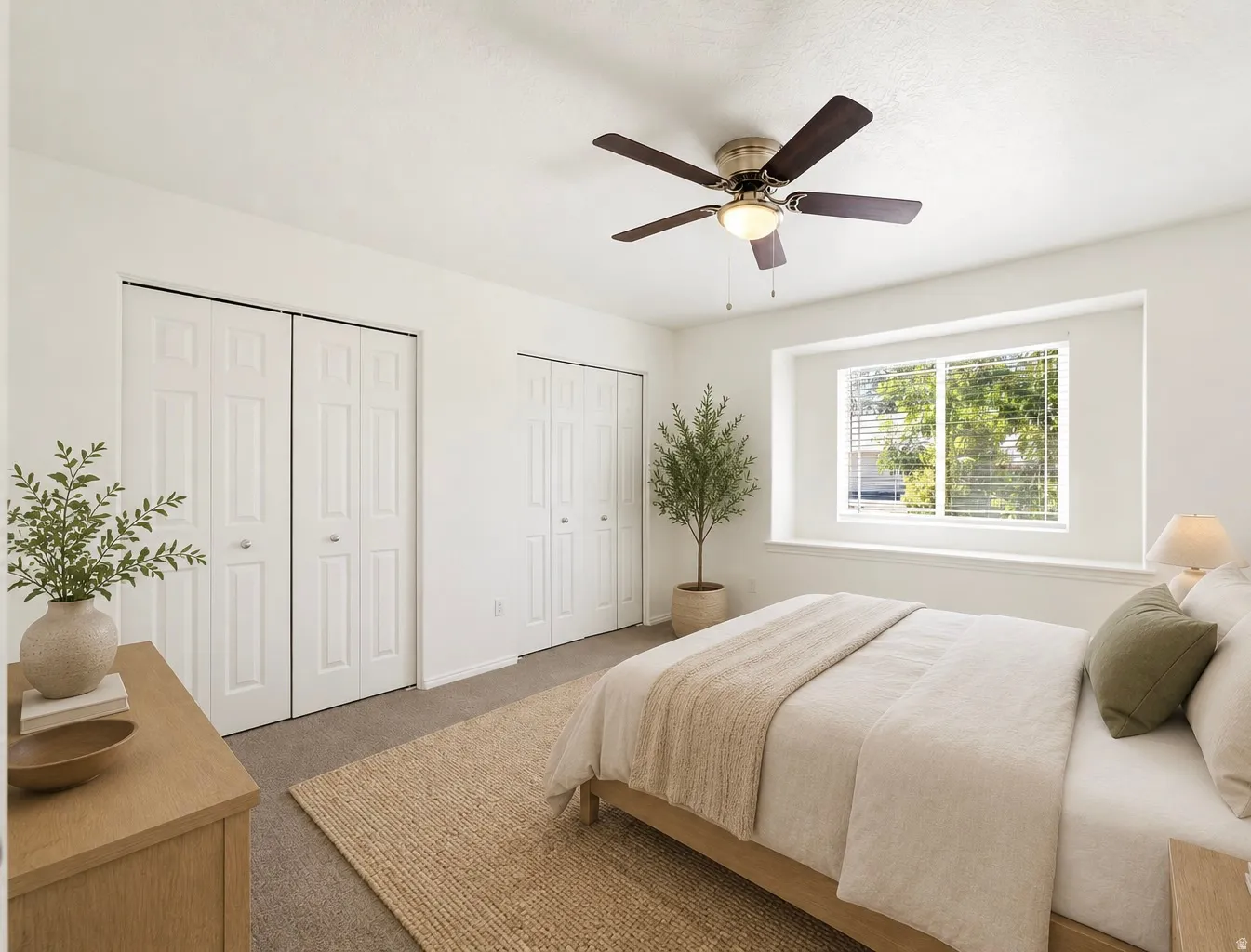 Recessed window featuring horizontal blinds