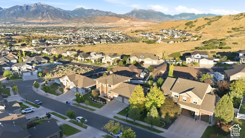 Expansive aerial perspective showcasing a residential development with varied architectural styles