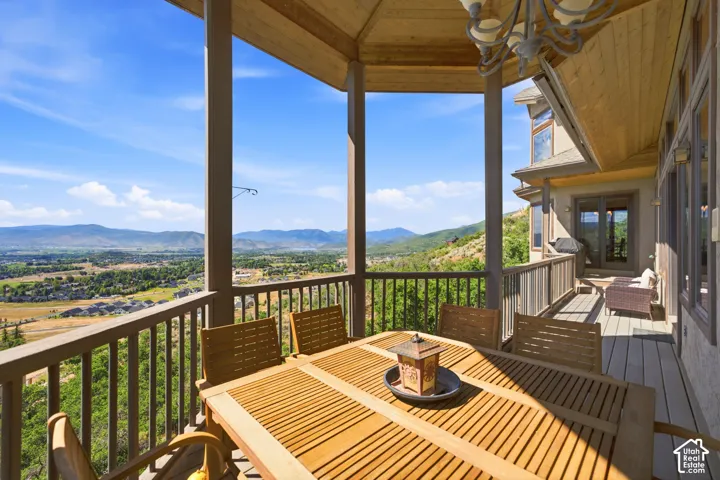Expansive covered deck featuring wood-finish decking and a detailed wood ceiling