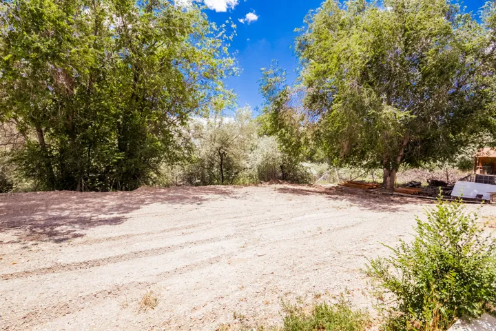 Expansive cleared lot with mature trees providing partial shade