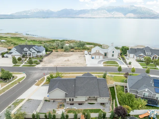 Aerial view shows the proximity and view of Utah Lake just across the street.