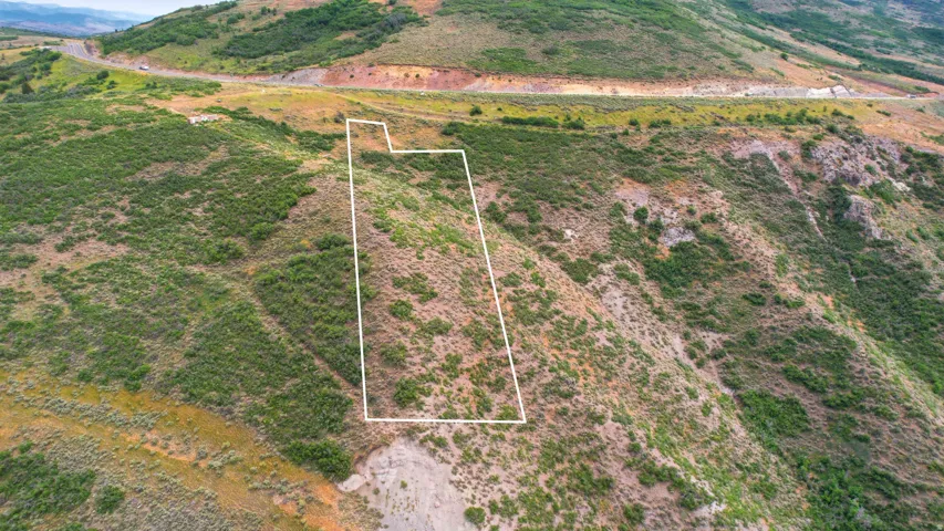Expansive hillside lot featuring natural vegetation, a defined property boundary, and proximity to a paved road