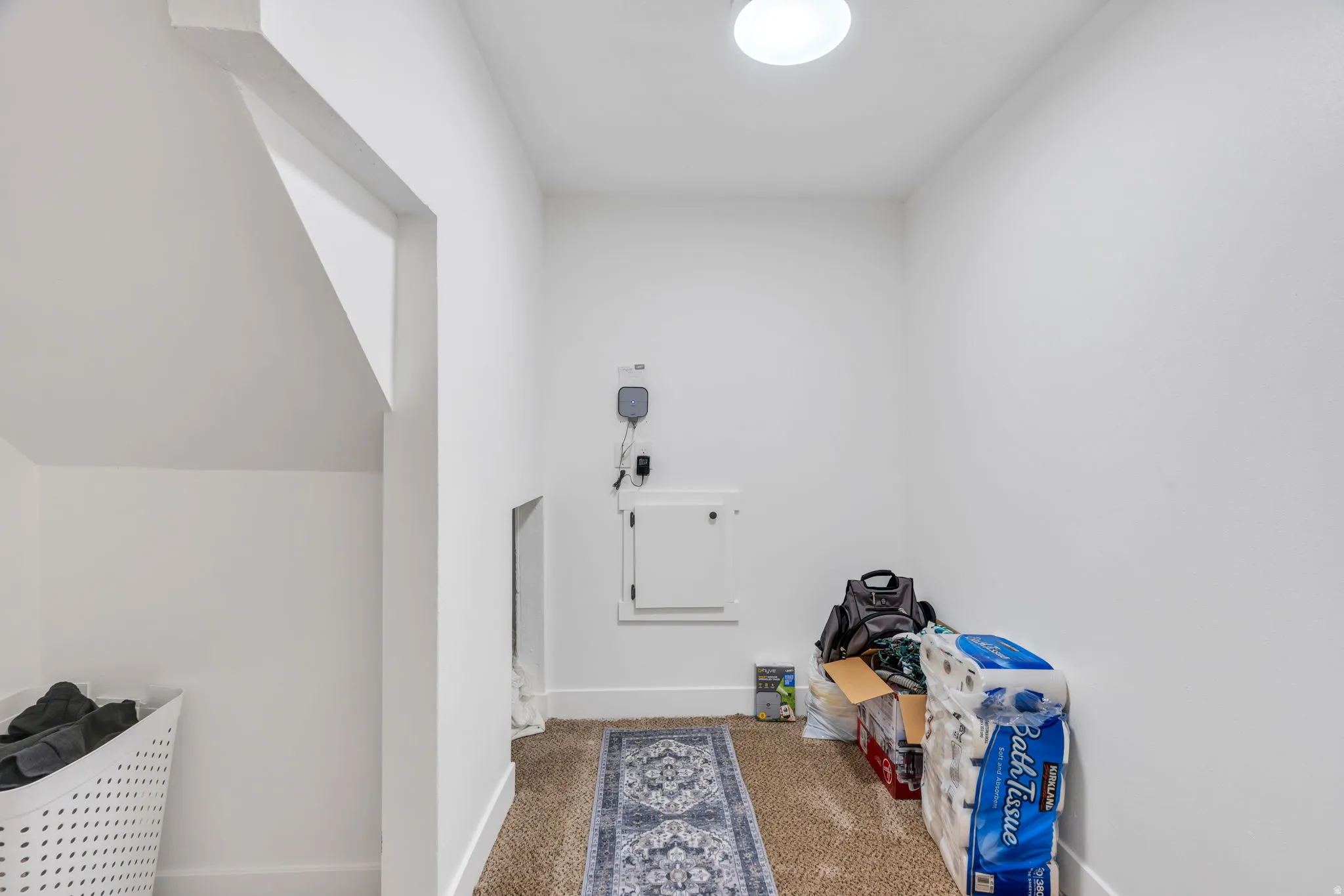 White walls and trim with a contrasting carpeted floor