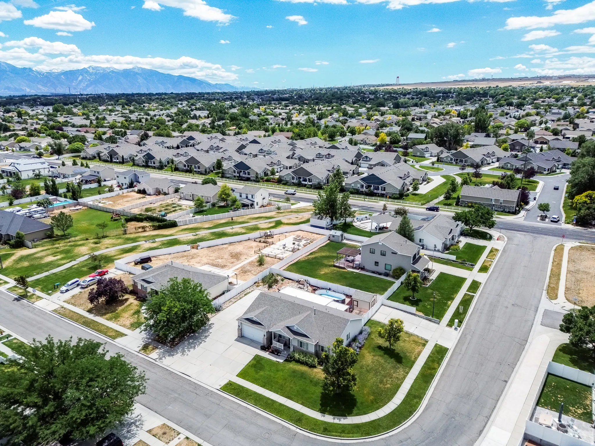 Aerial perspective showcasing the neighborhood