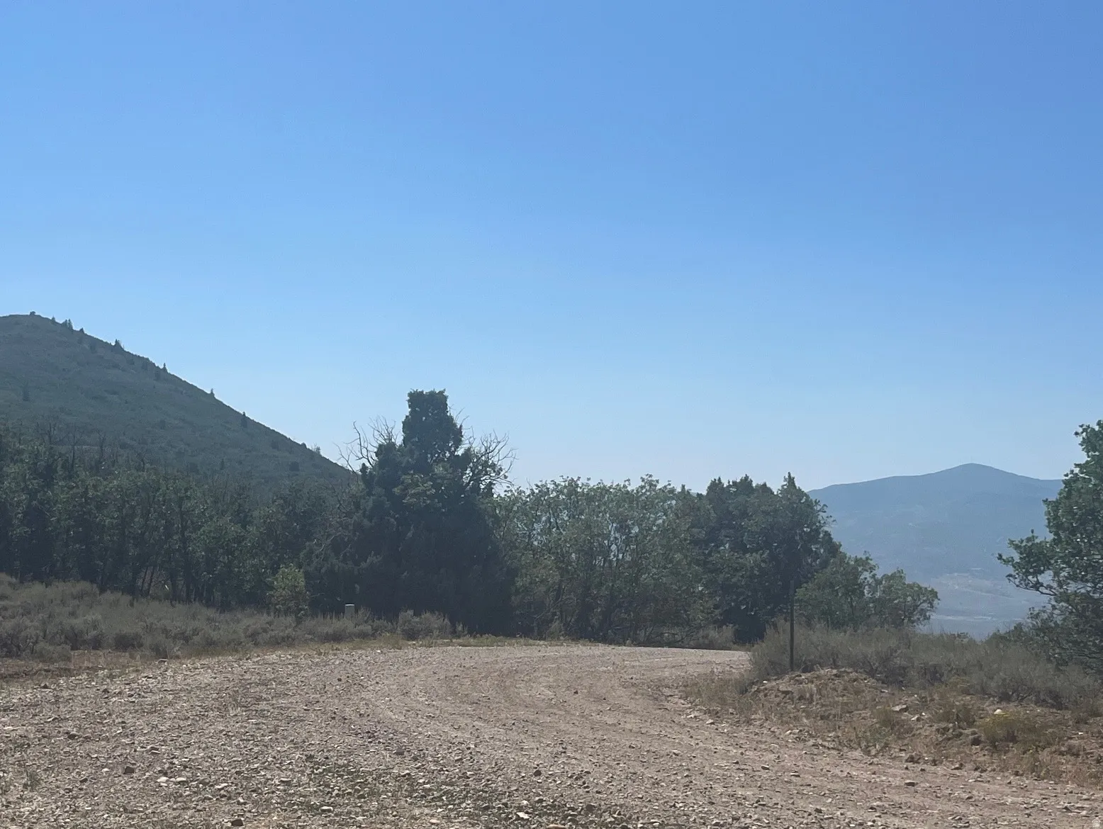 Expansive gravel terrain with natural foliage, bordered by a dense tree line