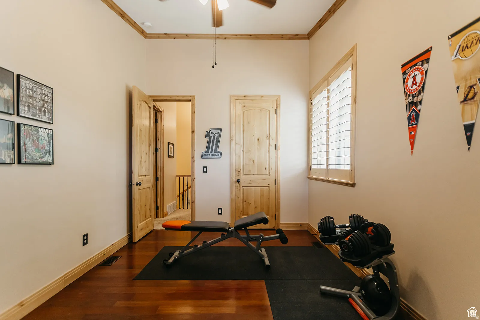 Hardwood flooring and natural wood trim throughout