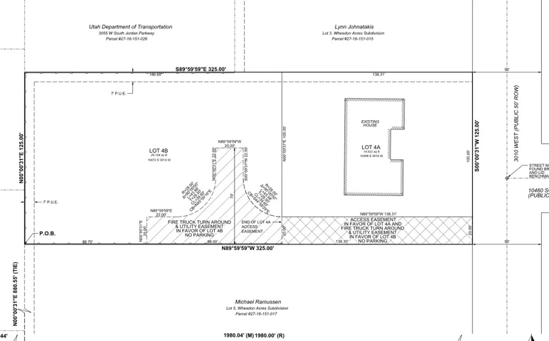 Survey Plat. Outlining property boundaries, lot divisions, and easements for the described property