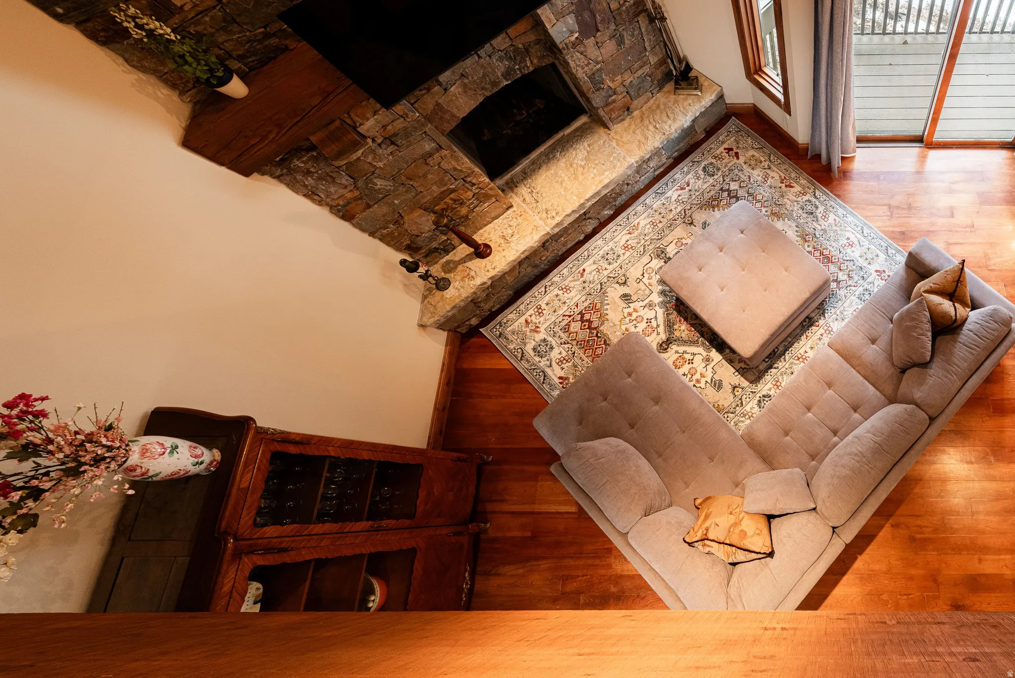 Hardwood flooring throughout the main living area