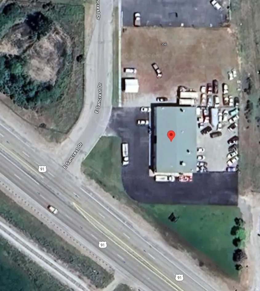 Aerial Property View. Illustrating the property's boundaries and surrounding transportation infrastructure
