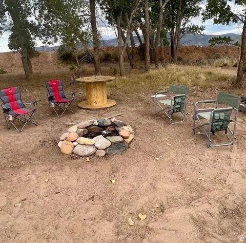 Outdoor stone-lined fire pit