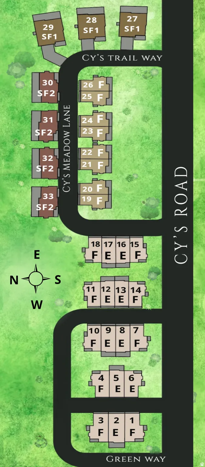 Site Plan. Displaying property layouts and designations within the development