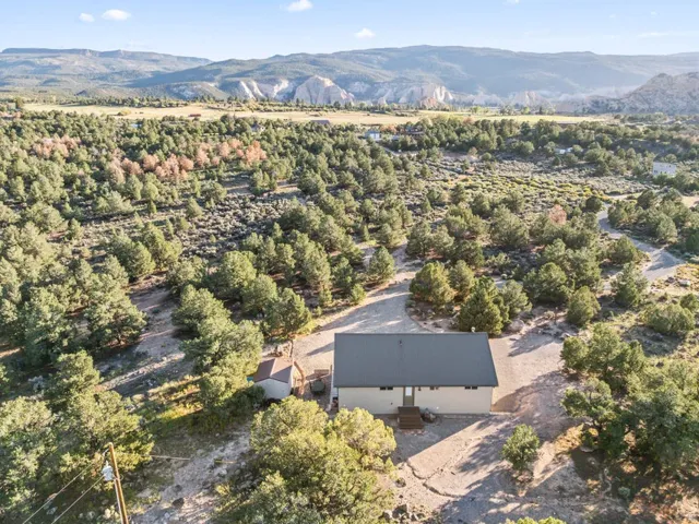 Expansive natural landscape with mature trees and mountain terrain