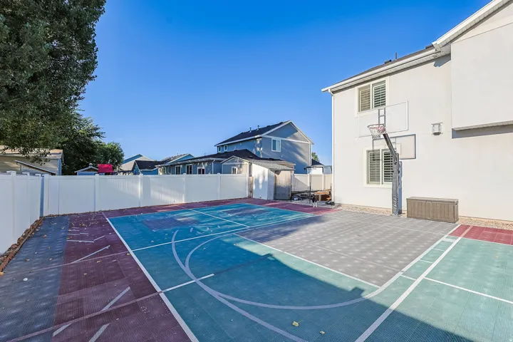 Multi-sport court featuring vibrant surfacing and clear demarcation lines
