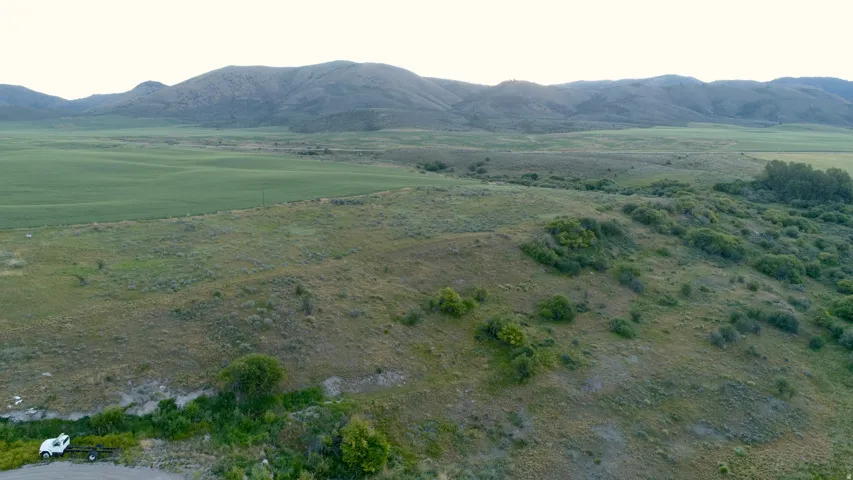 Expansive land parcel featuring varied topography, including grassy slopes and areas of dense green foliage