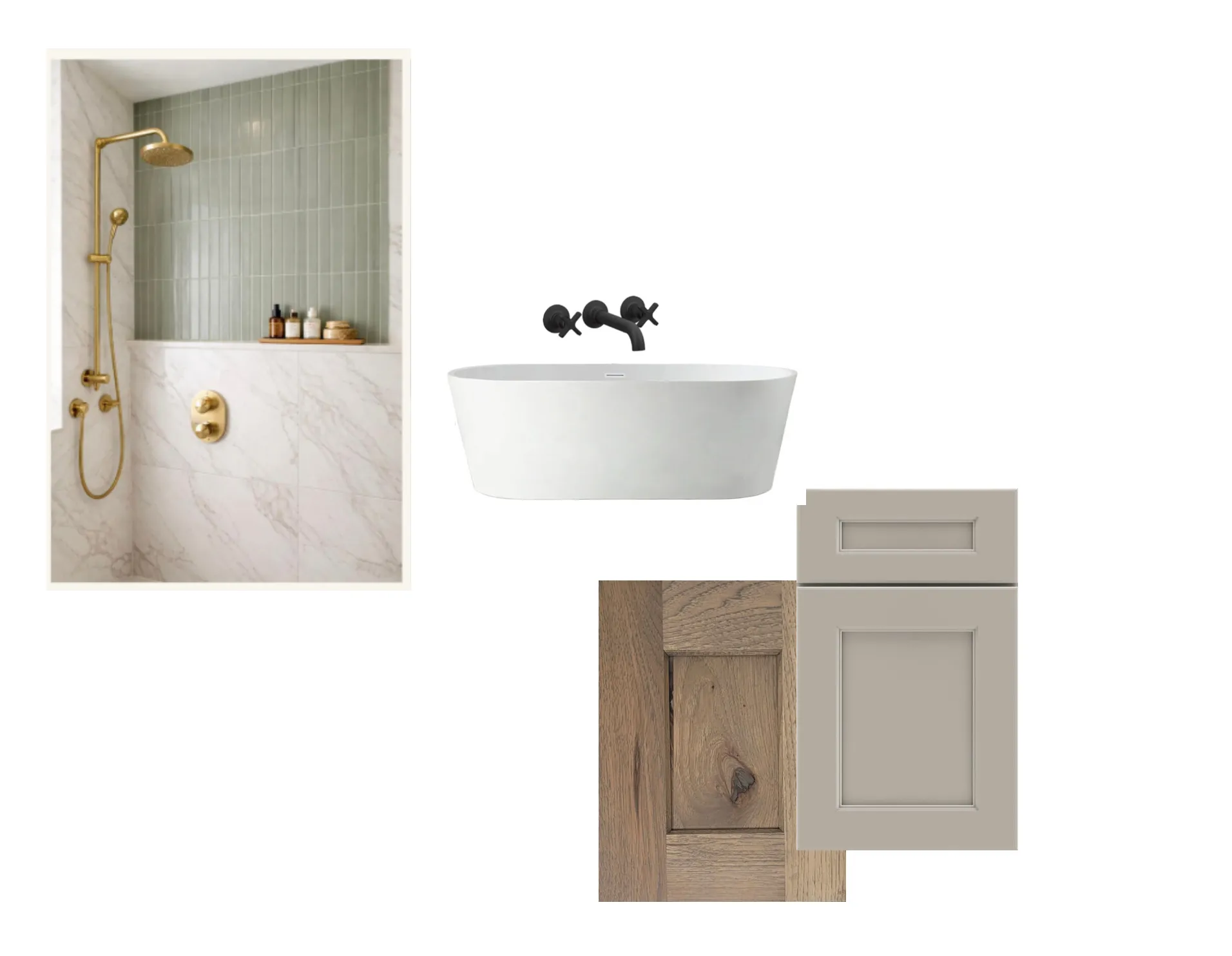 Design Board. Illustrating proposed material and fixture selections for the property's bathroom