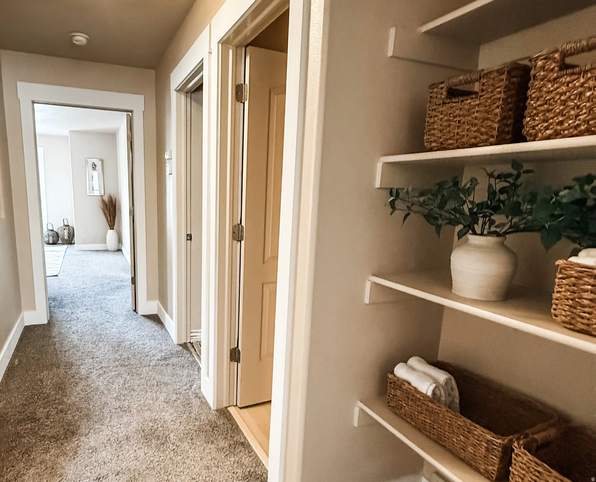 Built-in shelving units with multiple tiers