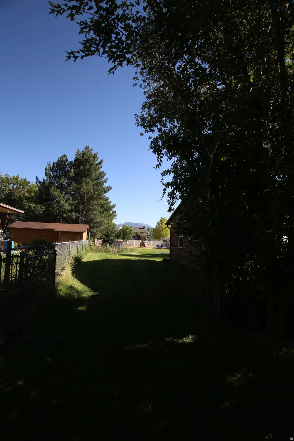 Expansive grassy yard with mature trees