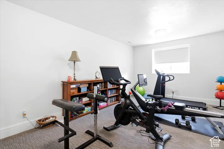 Dedicated room featuring light gray carpet flooring and white painted walls