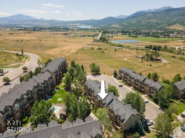 Aerial view of building 11 and surrounding mountains