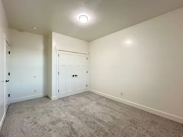 Neutral wall paint with textured carpet flooring