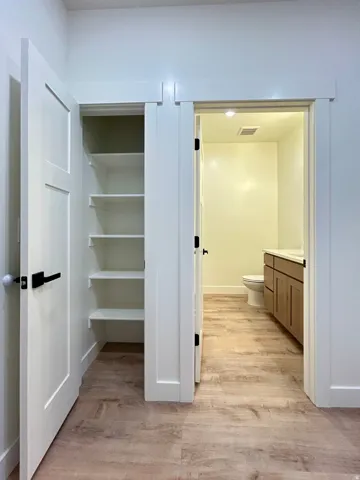 Built-in shelving unit with multiple shelves