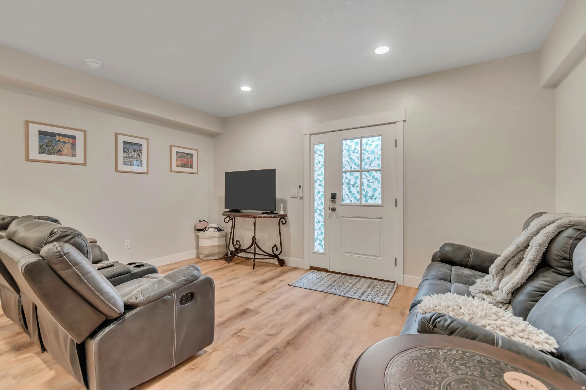Interior space with light wood-finish flooring
