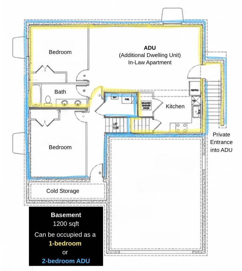 Floor plan of the walk-up ADU basement