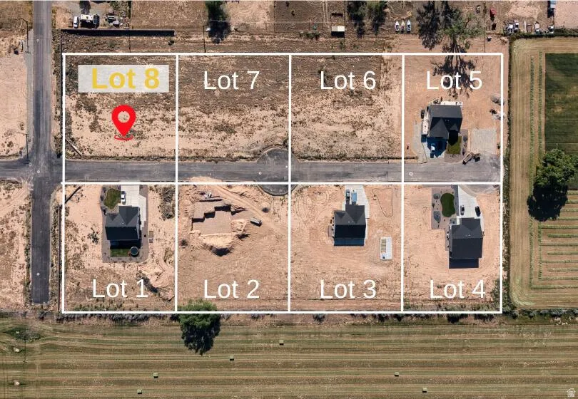 Plat Map of Cottonwood Acres subdivision. Illustrating the division of the property into individually numbered lots. This home sits on lot 8 (1.03acres)