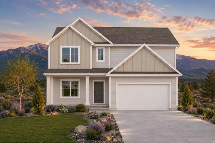 Contemporary farm style two-story residence with an ADU walk-up basement, featuring light-toned siding and board-and-batten accents