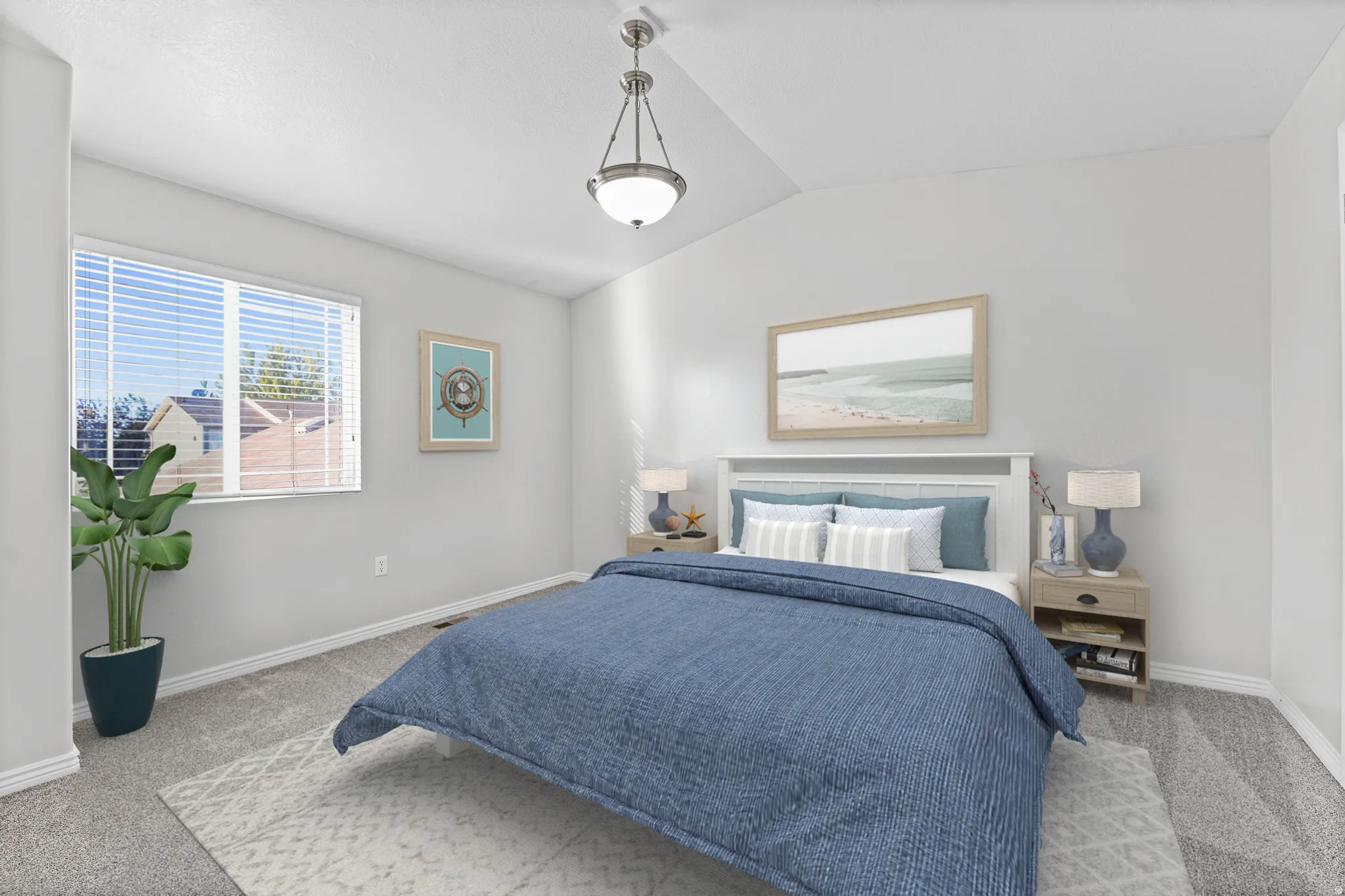 Virtually Staged Spacious Vaulted Ceiling Primary Bedroom