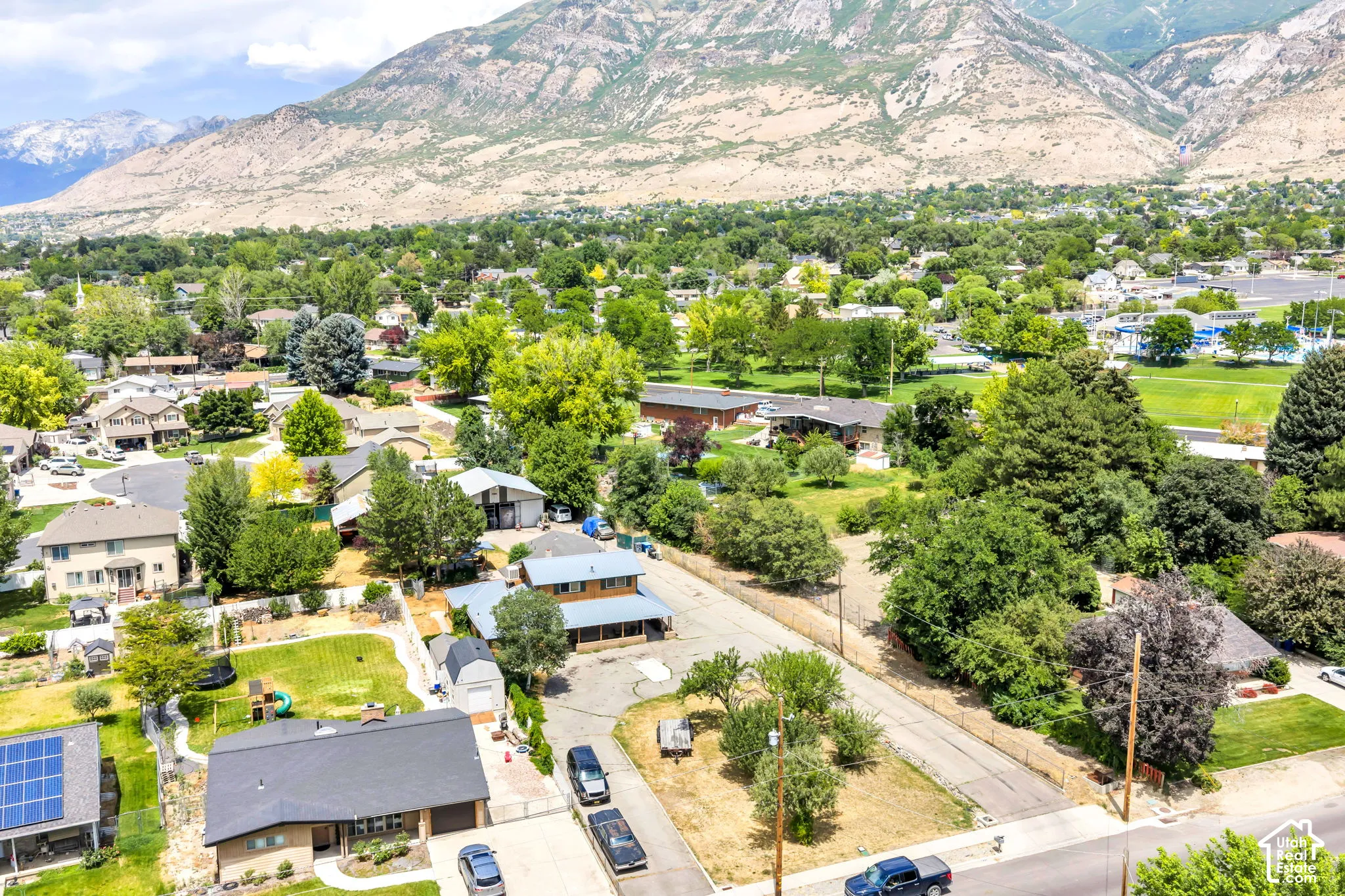 Aerial perspective showcasing  the residential neighborhood