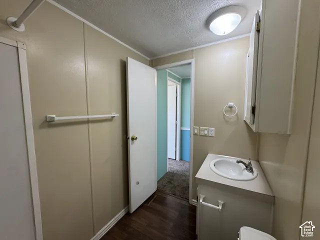 Bathroom featuring wood-finish flooring and a ceiling-mounted light fixture
