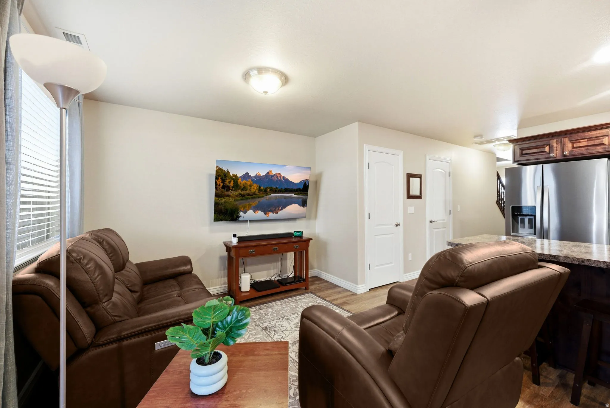 Living room with wood finished floors