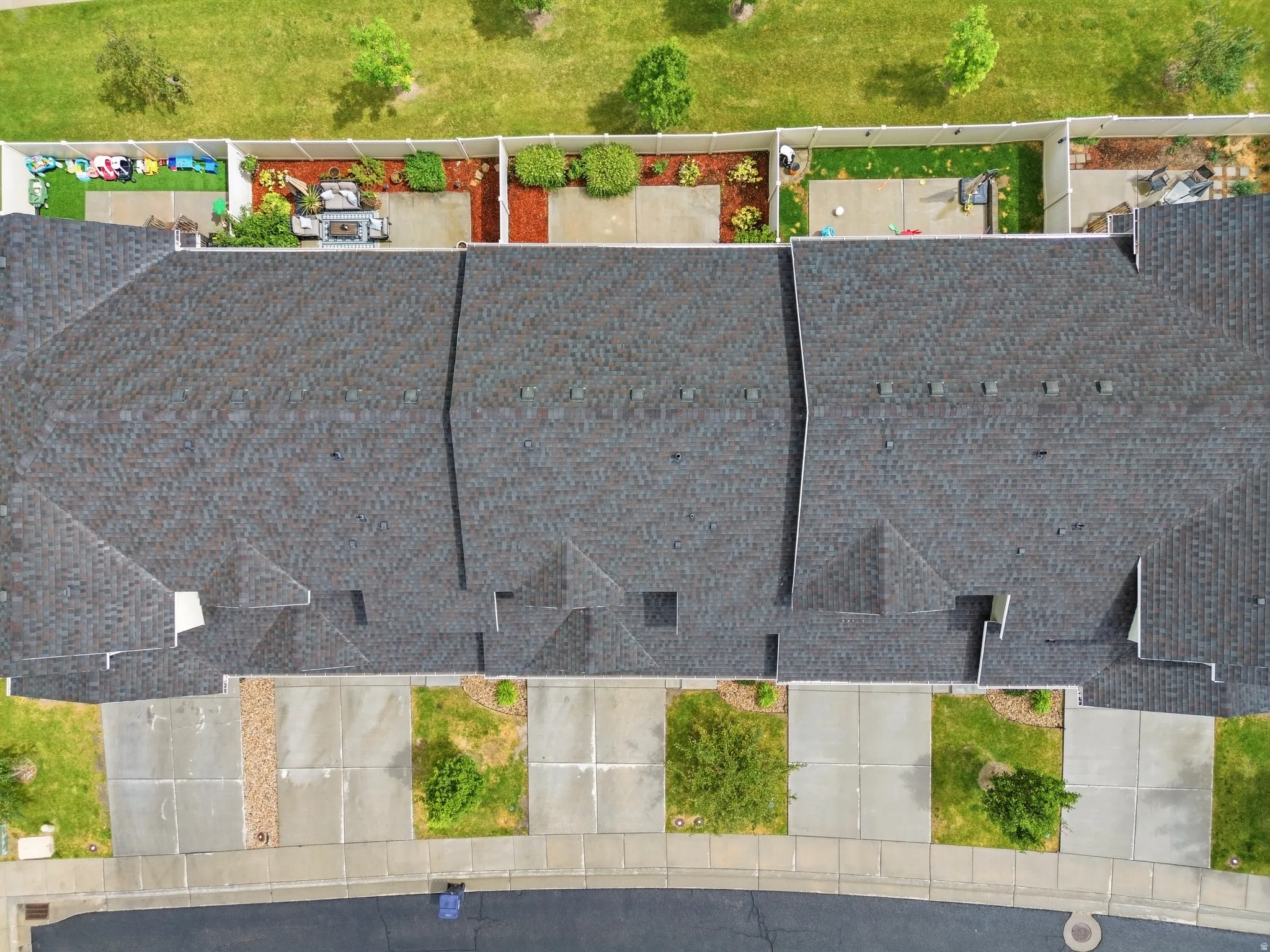 Asphalt shingle roof with multiple gables