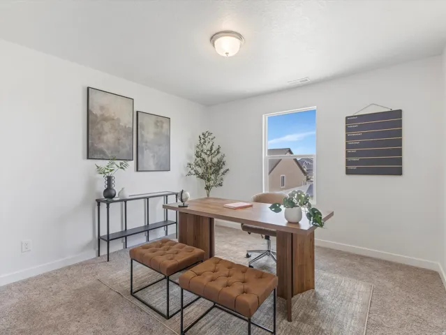 Bright room featuring white walls, a single window, and neutral-toned carpeting