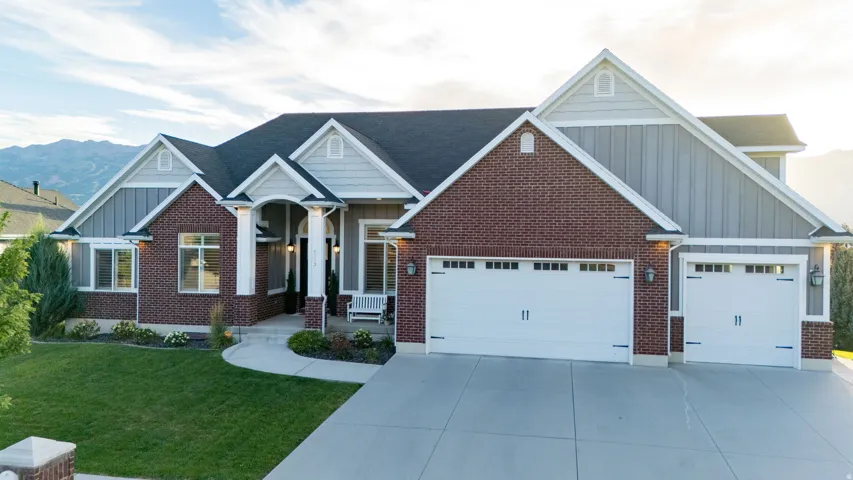 Brick and siding exterior with gabled roof lines