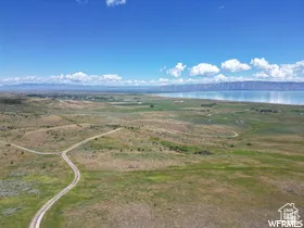 Expansive undeveloped land featuring a winding dirt road, natural vegetation, and distant water